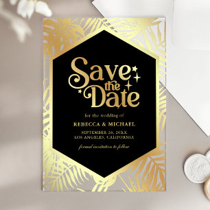 Black Gold Tropical Palm Wedding Save the Date