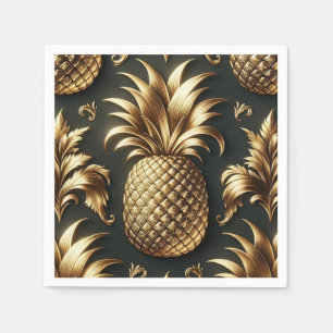 Black & Gold Tropical Pineapple Luxurious Wedding Napkins