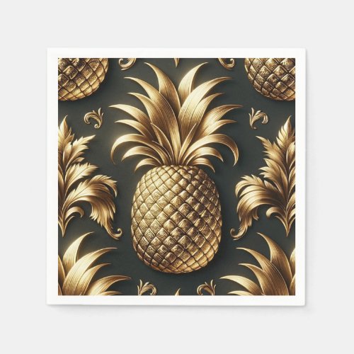 Black  Gold Tropical Pineapple Luxurious Wedding Napkins