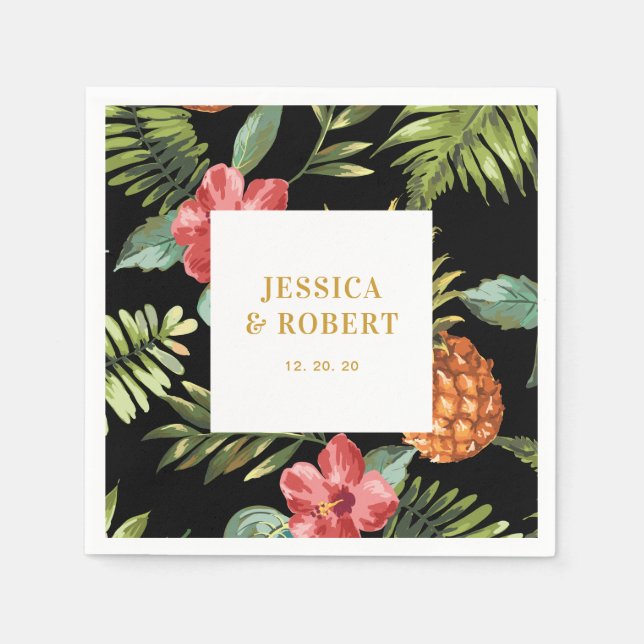 Black & Gold | Tropical Summer Wedding Napkin (Front)