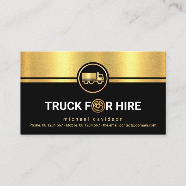 Black Gold Truck Stripe Logistics Transport Driver Business Card (Front)