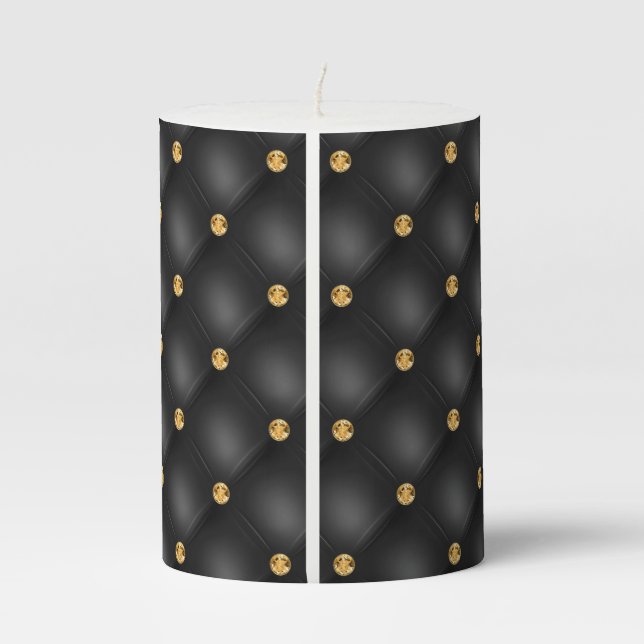 Black Gold Tufted Pillar Candle (Back)