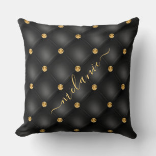 Black Gold Tufted Throw Pillow Personalized Name