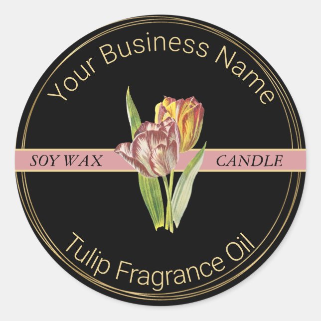 Black & Gold Tulip Candle Product Label (Front)