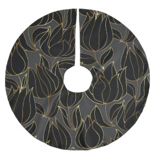 Black Gold Tulips: Luxury Floral Pattern Brushed Polyester Tree Skirt