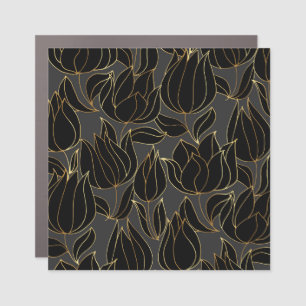 Black Gold Tulips: Luxury Floral Pattern Car Magnet