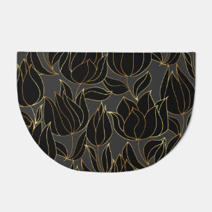 Black Gold Tulips: Luxury Floral Pattern Doormat
