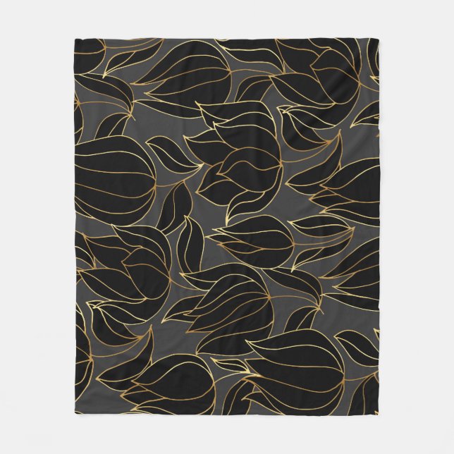 Black Gold Tulips: Luxury Floral Pattern Fleece Blanket (Front)