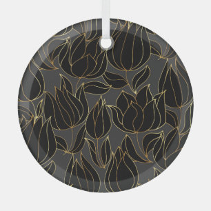 Black Gold Tulips: Luxury Floral Pattern Glass Ornament