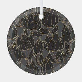 Black Gold Tulips: Luxury Floral Pattern Glass Ornament