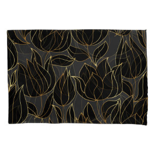 Black Gold Tulips: Luxury Floral Pattern Pillow Case