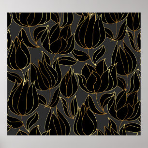Black Gold Tulips: Luxury Floral Pattern Poster