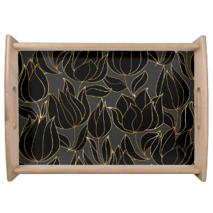 Black Gold Tulips: Luxury Floral Pattern Serving Tray