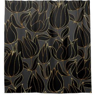 Black Gold Tulips: Luxury Floral Pattern Shower Curtain