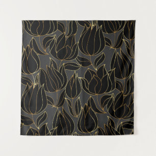 Black Gold Tulips: Luxury Floral Pattern Tapestry