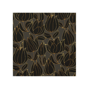 Black Gold Tulips: Luxury Floral Pattern Wood Wall Art