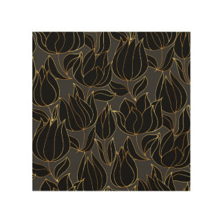 Black Gold Tulips: Luxury Floral Pattern Wood Wall Art