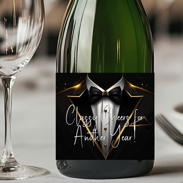 Black Gold Tuxedo Champagne Label (Add your text, logo, etc., to personalize for your event.)