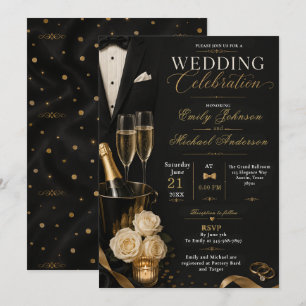 Black Gold Tuxedo Wedding Invitation