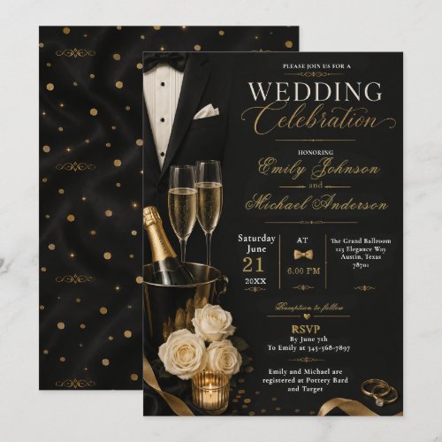 Black Gold Tuxedo Wedding Invitation