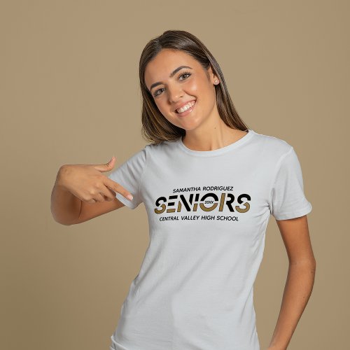 Black  Gold Two_Color Seniors Sliced Letters T_Shirt