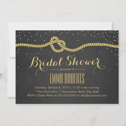 Black &amp; Gold Tying the Knot Bridal Shower 5x7 Paper Invitation Card