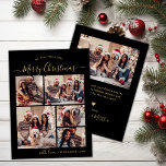 Black Gold Typography 5 Photo Collage Christmas  Holiday Card<br><div class="desc">Simple Modern Elegant Calligraphy Black and Gold 5 Photo Collage Merry Christmas Script Holiday Card. This festive, minimalist, whimsical five (5) photo holiday greeting card template features a pretty grid photo collage and says „Merry Christmas”! The „Merry Christmas” greeting text is written in a beautiful hand lettered font script in...</div>