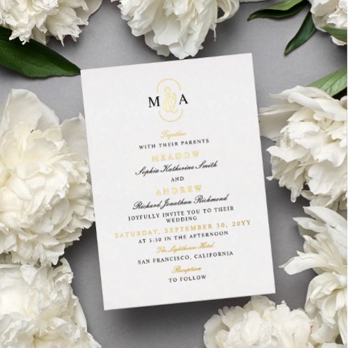 Black Gold Typography Ampersand Monogram Wedding Foil Invitation