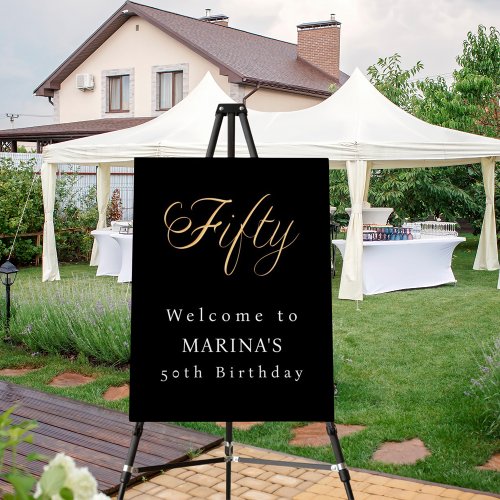 Black gold typography birthday party welcome foam board