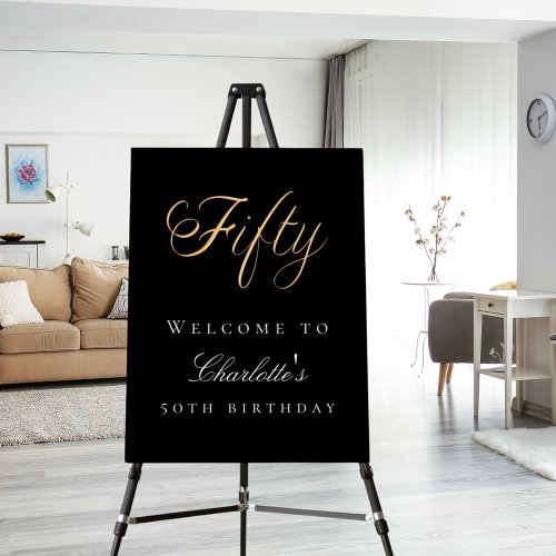 Black gold typography birthday party welcome foam board