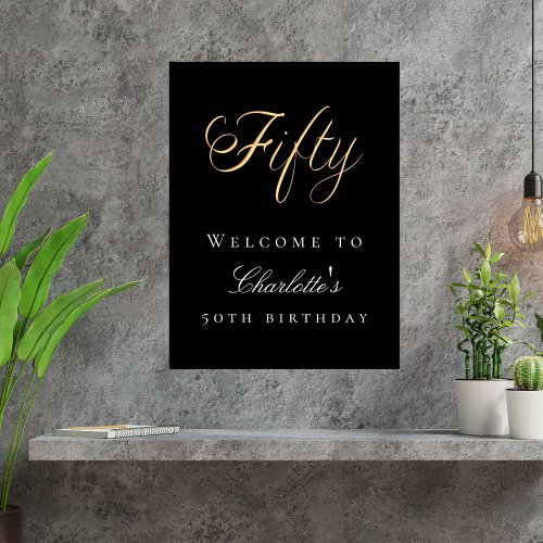 Black gold typography birthday party welcome poster