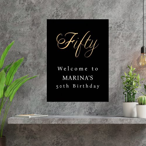 Black gold typography birthday party welcome poster