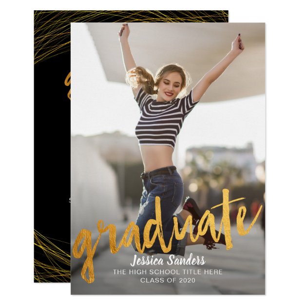Black & Gold Typography Photo Graduation Party Card