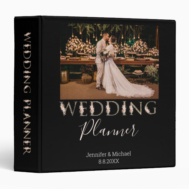 black gold typography photo wedding planner    3 ring binder (Front/Spine)