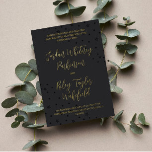 Black & Gold Typography Stars Informal Wedding Foil Invitation
