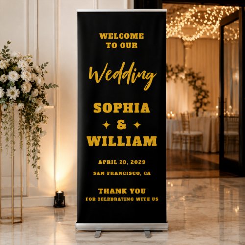 Black & Gold Typography Wedding Retractable Banner