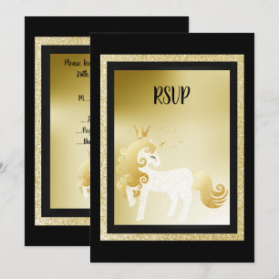 Black Gold Unicorn Birthday Party RSVP Invitation