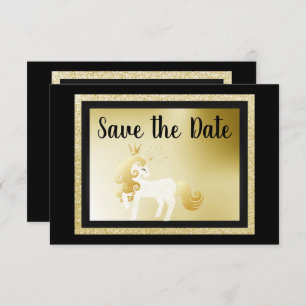 Black Gold Unicorn Birthday Party Save the Date Invitation