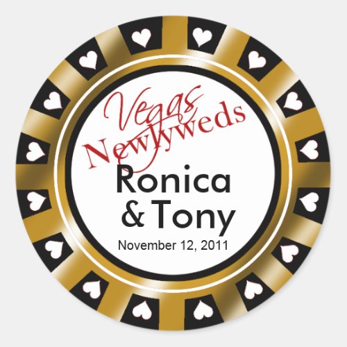 Black  Gold Vegas Newlyweds Casino Chip Classic Round Sticker