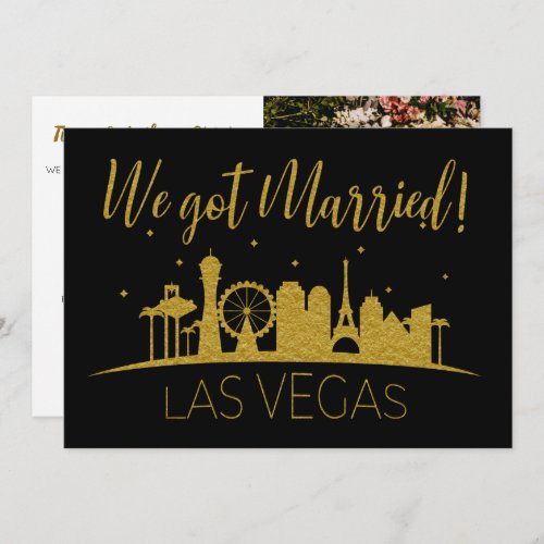 Black Gold Vegas Photo Wedding Elopement Party Invitation