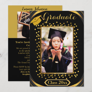Black & Gold Vertical Photo Graduation Invitation