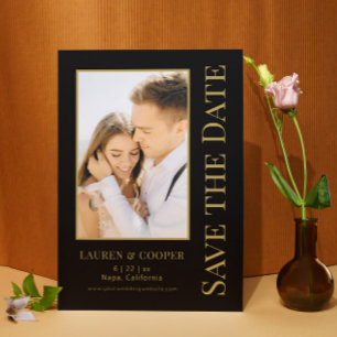 Black Gold Vertical Photo Modern Wedding Save The Date