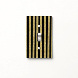 Black & Gold Vertical Stripes Glam Sparkle Chic Light Switch Cover