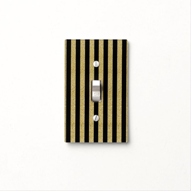 Black & Gold Vertical Stripes Glam Sparkle Chic Light Switch Cover (In Situ)