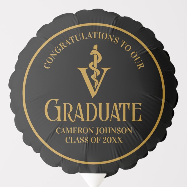 Black Gold Veterinary School Graduation Party Balloon (Front)