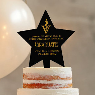 Black Gold Veterinary School Graduation Party Cake Topper