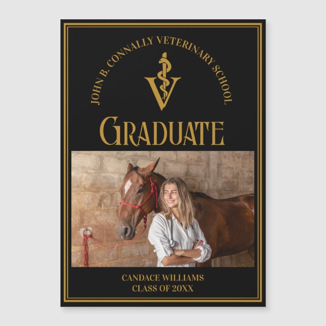 Black Gold Veterinary School Photo Graduate Magnet (Front)