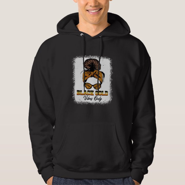Black Gold Vibes Only Football  Women Leopard Foot Hoodie (Front)