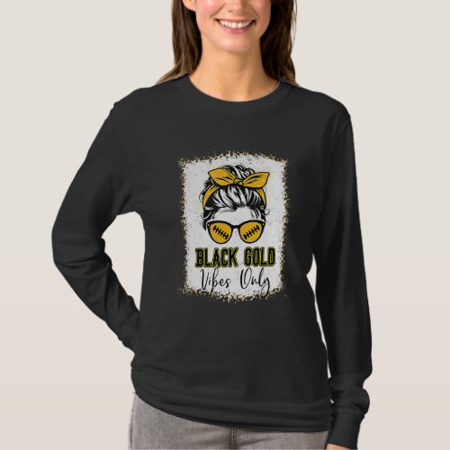 Black Gold Vibes Only Football  Women Leopard Foot T_Shirt