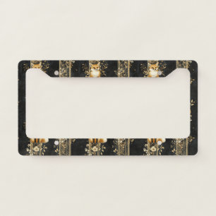Black Gold Victorian Fox Botanical Pattern License Plate Frame